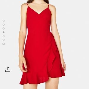 Bershka Red Wrap Dress with Ruffle
